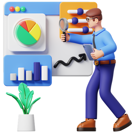 Businessman Doing Data Analysis  3D Illustration