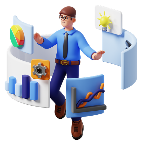 Businessman Doing Data Analysis  3D Icon