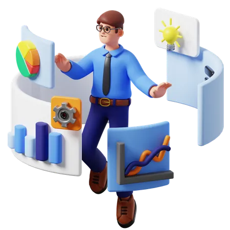 Businessman Doing Data Analysis  3D Illustration