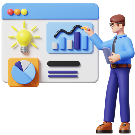 Businessman Doing Data Analytics  3D Icon