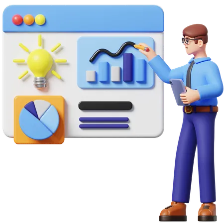 Businessman Doing Data Analytics  3D Illustration