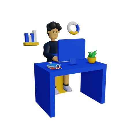 Businessman doing data analyzing in office  3D Illustration