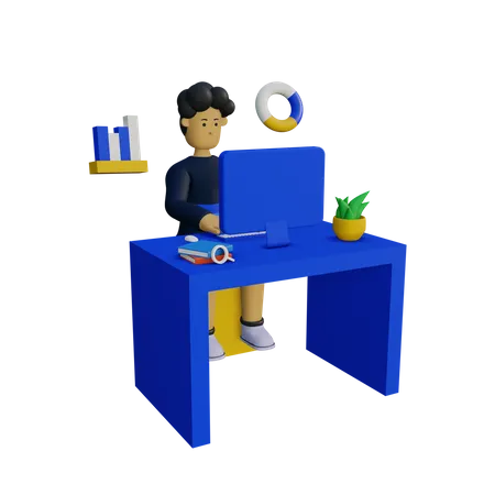 Businessman doing data analyzing in office  3D Illustration