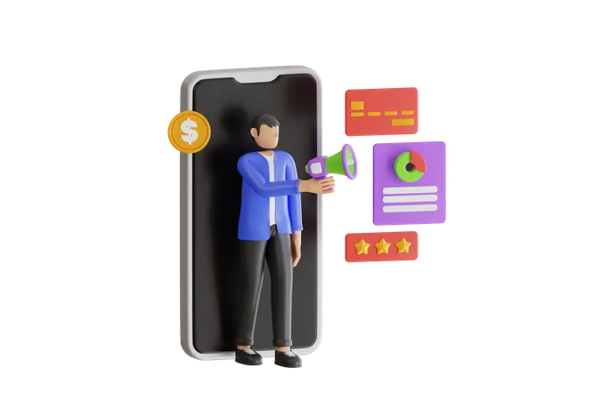 Businessman Doing Digital Social Marketing  3D Illustration
