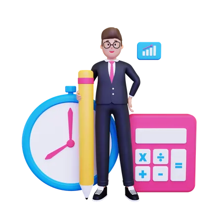 Businessman doing financial accounting  3D Illustration