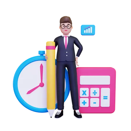 Businessman doing financial accounting 3D Illustration