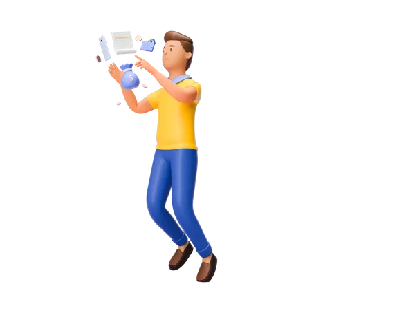 Businessman doing financial accounting 3D Illustration