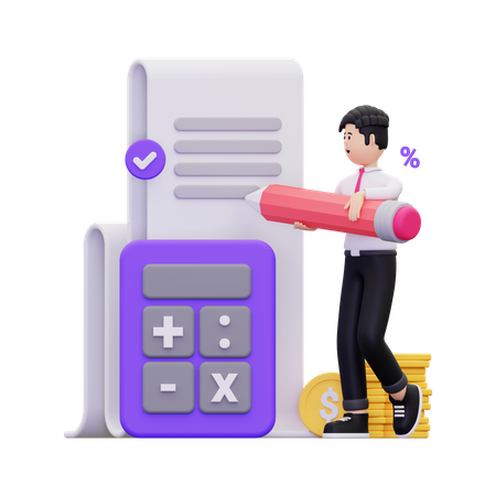 Businessman Doing Financial Accounting  3D Illustration
