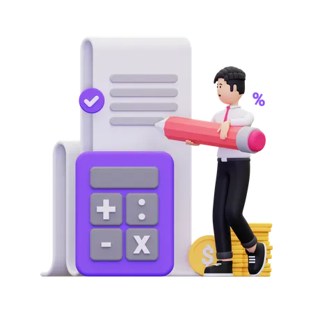 Businessman Doing Financial Accounting  3D Illustration
