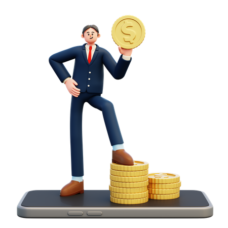 Businessman Doing Mobile Banking  3D Illustration
