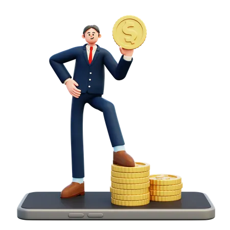 Businessman Doing Mobile Banking  3D Illustration