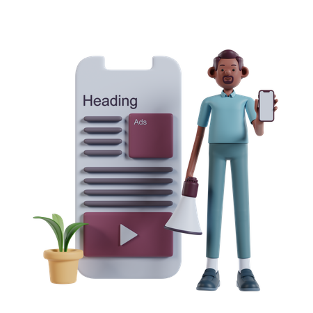 Businessman doing mobile marketing  3D Icon