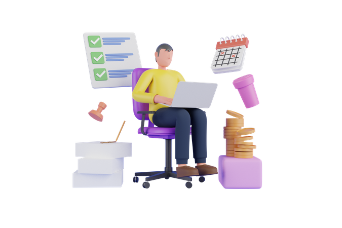 Businessman doing multitasking  3D Icon