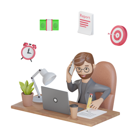 Businessman doing multitasking 3D Icon