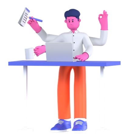 Businessman Doing Multitasking  3D Illustration