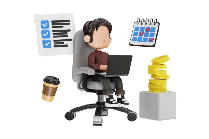 Businessman Doing Multitasking  3D Illustration