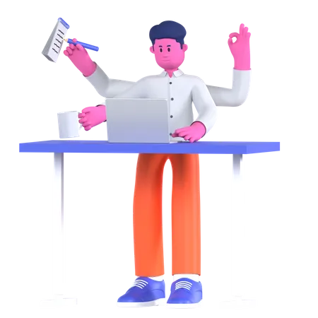 Businessman Doing Multitasking  3D Illustration