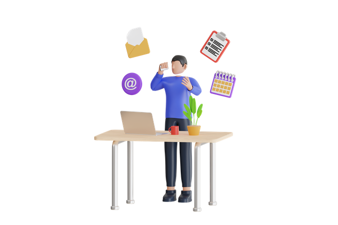 Businessman Doing Multitasking Work At Workplace  3D Icon