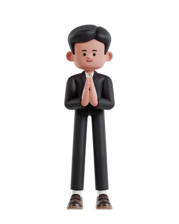 Businessman doing namaste or welcoming gesture  3D Illustration