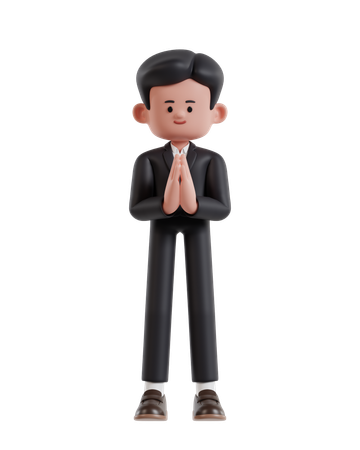 Businessman doing namaste or welcoming gesture  3D Illustration