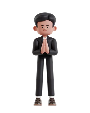 Businessman doing namaste or welcoming gesture  3D Illustration