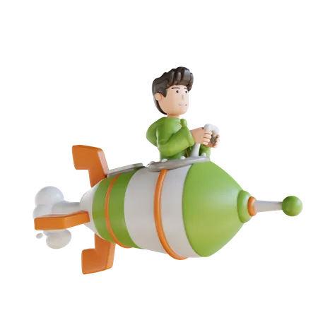 Business Man And Woman With Rocket  3D Illustration