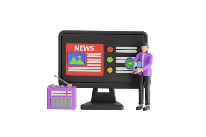 Businessman Doing News Article Marketing  3D Illustration