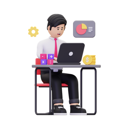 Businessman Doing Online Accounting  3D Icon
