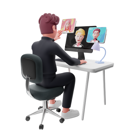 Businessman doing online business meeting  3D Icon