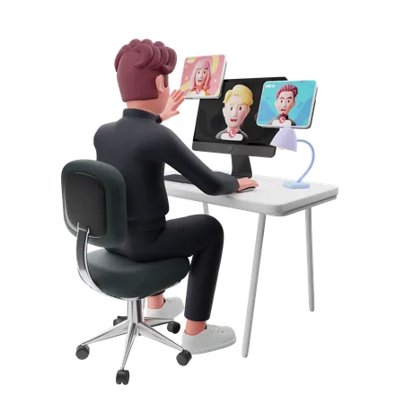 Businessman doing online business meeting  3D Illustration