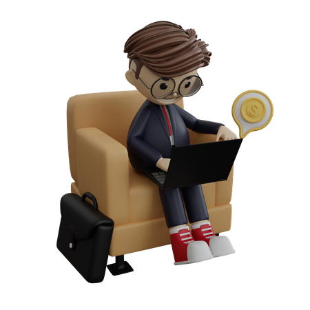 Businessman doing online financial chat  3D Illustration