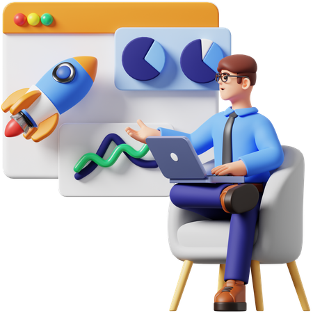 Businessman Doing Presentation Startup  3D Illustration