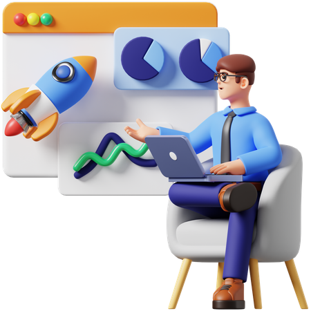 Businessman Doing Presentation Startup  3D Icon