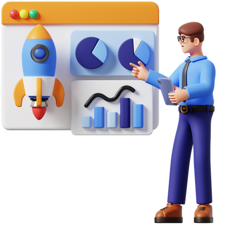 Businessman Doing Presentation Startup  3D Icon