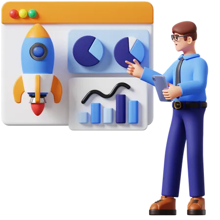 Businessman Doing Presentation Startup  3D Illustration