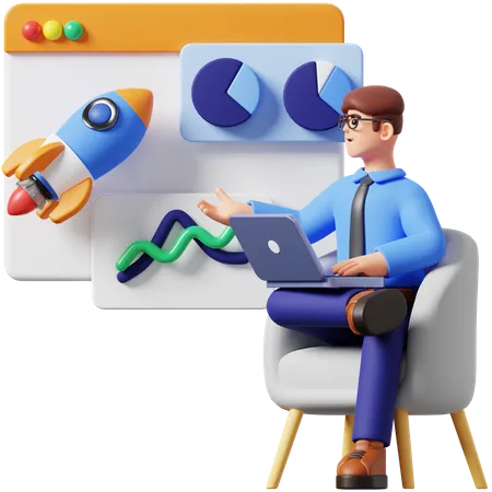 Businessman Doing Presentation Startup  3D Illustration