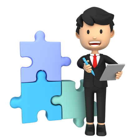 Businessman doing Problem Solving task  3D Illustration