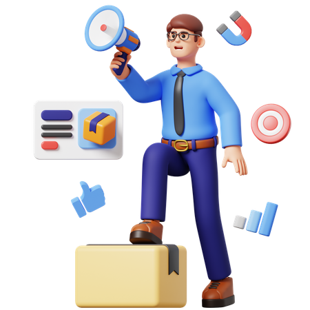 Businessman Doing Product Promotion  3D Illustration