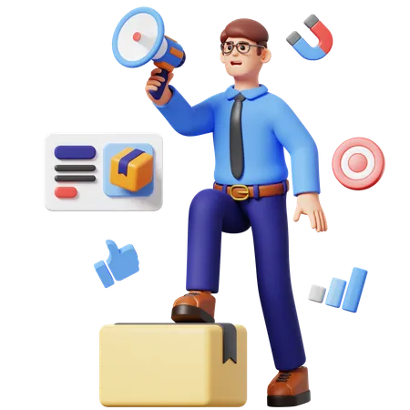 Businessman Doing Product Promotion  3D Illustration