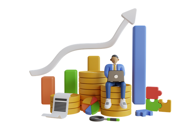 Businessman doing profit growth analysis  3D Icon