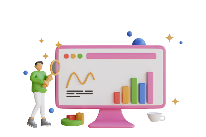 Businessman doing research on analytics chart  3D Icon