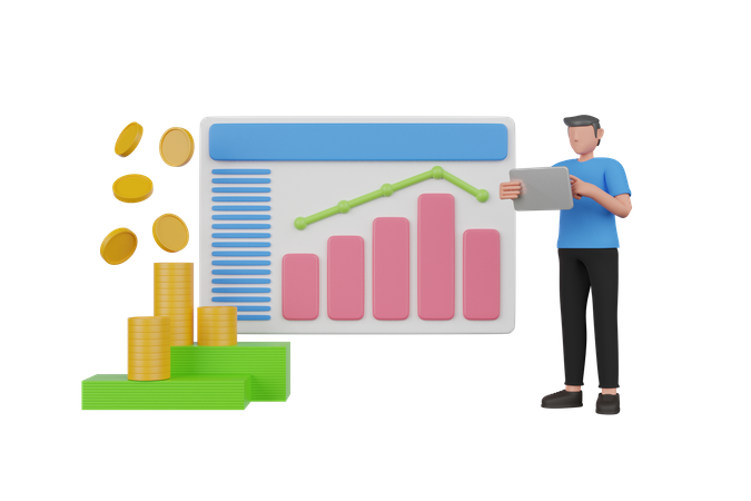 Businessman doing savings analysis  3D Illustration