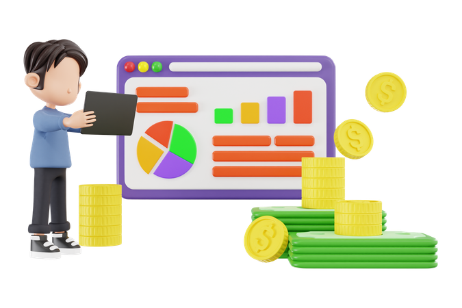 Businessman Doing Savings Analysis  3D Illustration