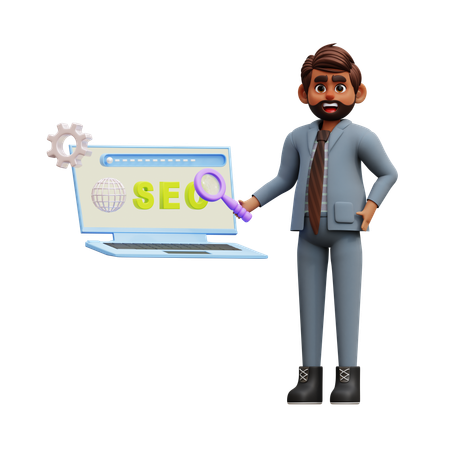 Businessman Doing Seo Research  3D Illustration