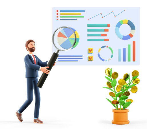 Businessman doing statistical analysis  3D Icon