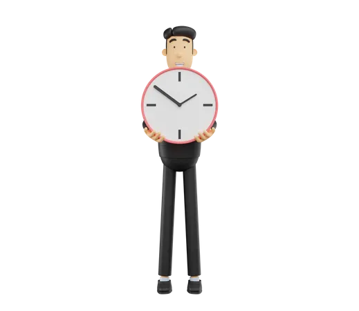3 D Bussiness Man Character Lifting Clock 3D Illustration