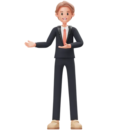 Businessman doing Welcome  3D Icon