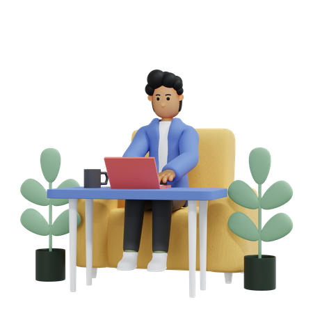 Businessman doing work from home  3D Illustration