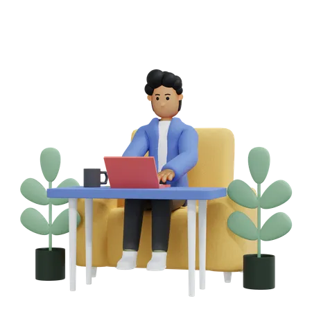 Businessman doing work from home  3D Illustration