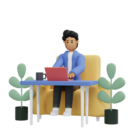 Businessman doing work from home 3D Illustration